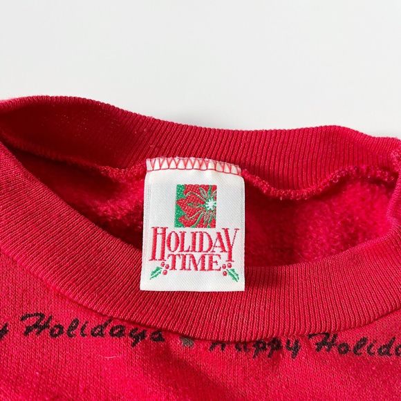 Vintage 90s Holiday Time Red Ugly Puff Paint Pullover Popover Sweatshirt Sweater - Picture 14 of 16